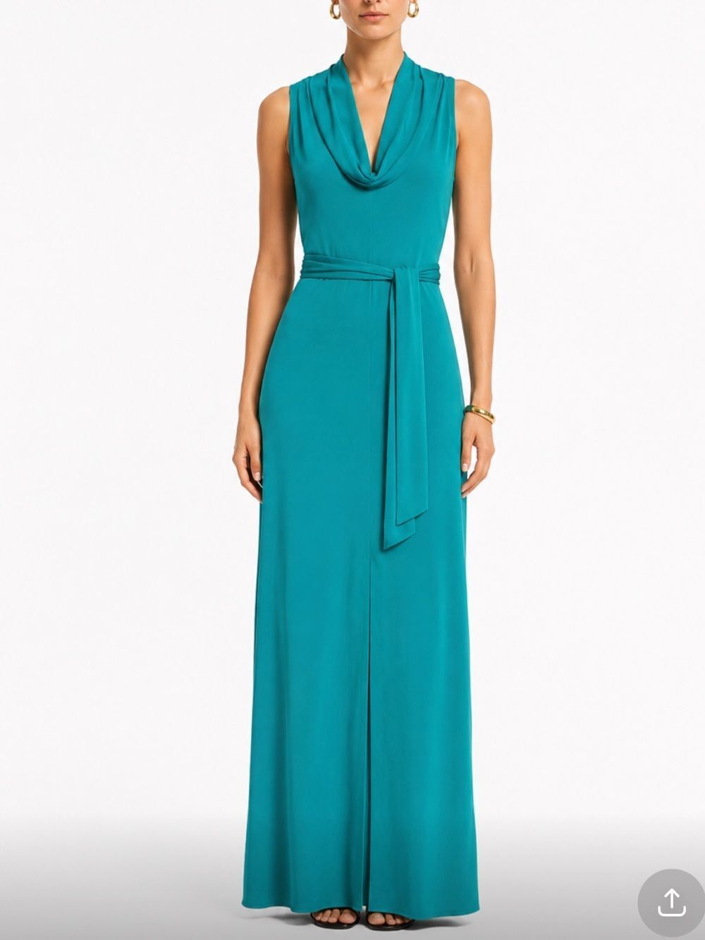 HALSTON HERITAGE Sleeveless Green Maxi Dress Cowl Neck and Waist Tie Size XS